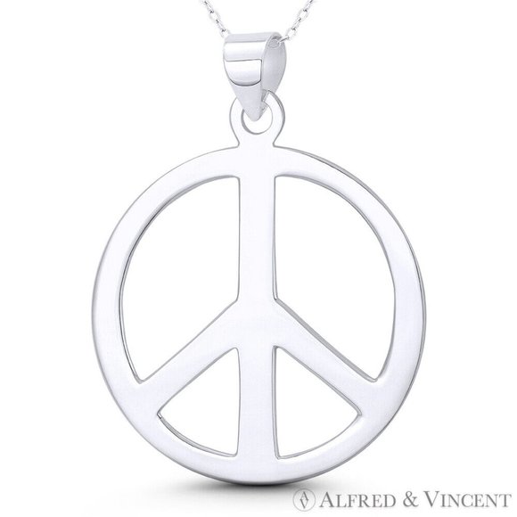 Peace Sign Symbol Cutout Hippie Charm Pendant in .925 Sterling Silver - Picture 1 of 1